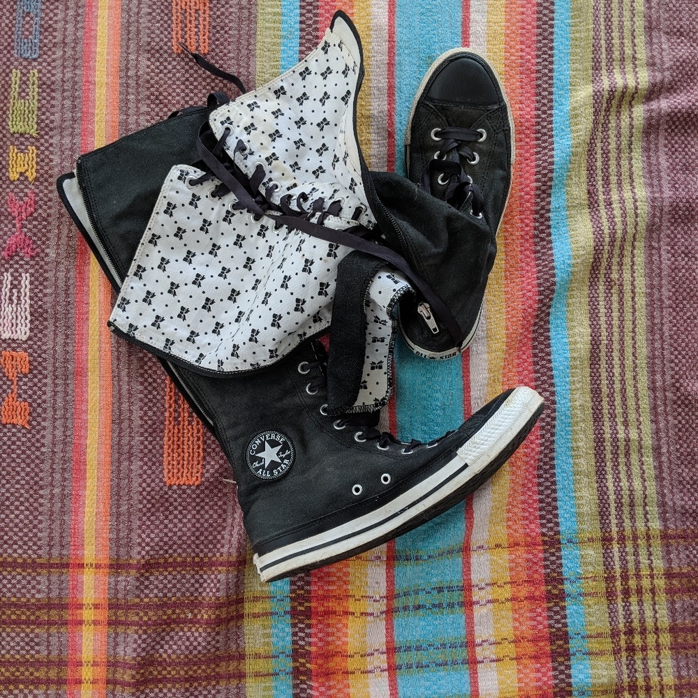 Converse All Star knee high black ribbon sneakers